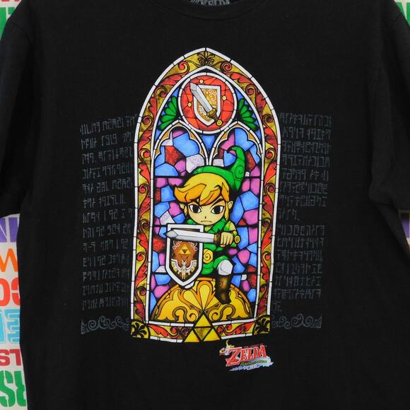 The Legend Of Zelda Wind Waker HD T Shirt Size L Stained Glass Graphic Black - Picture 3 of 4